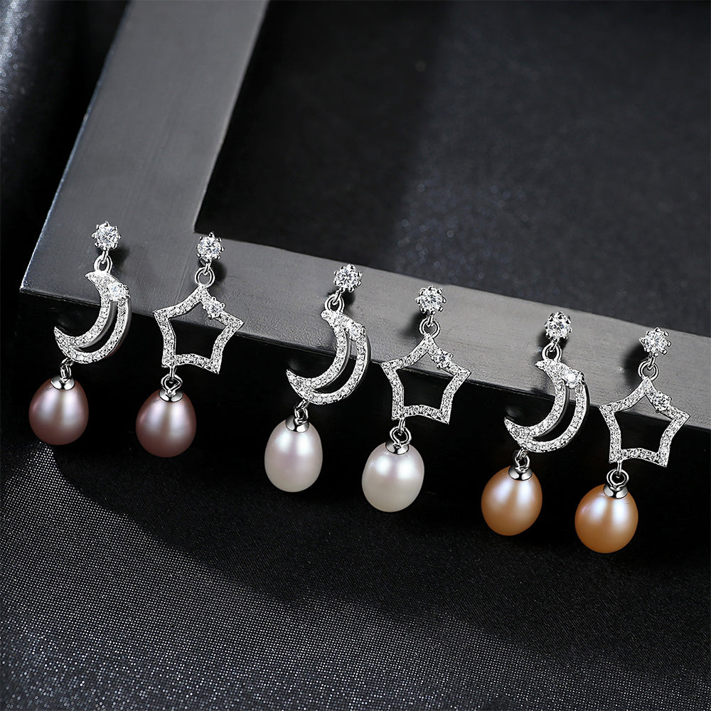 925 Sterling Silver Natural Pearl Long Drop Earrings Fashion Jewelry Gift for Women Girls