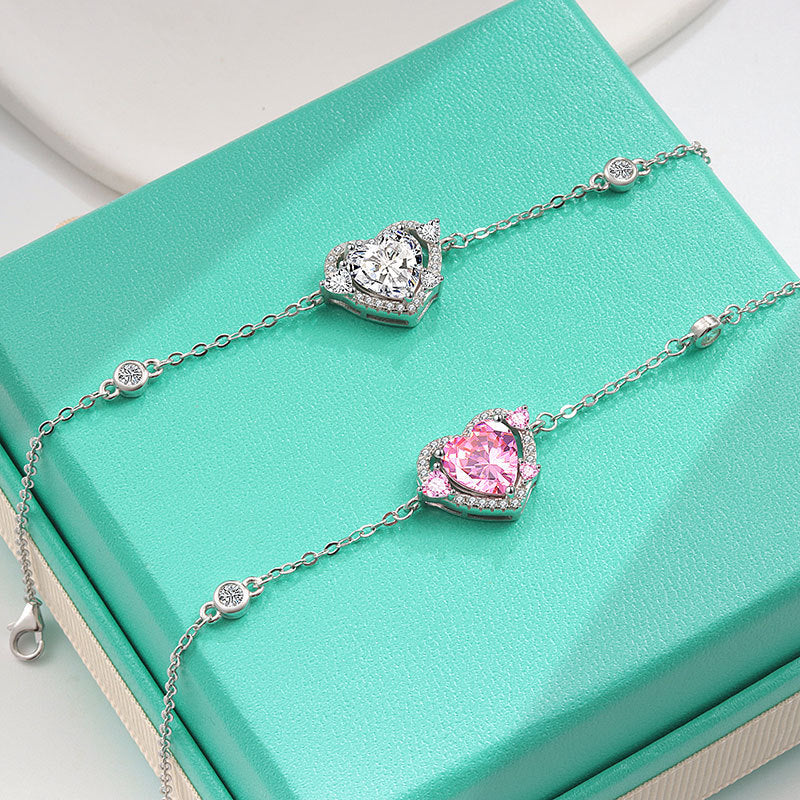 925 Sterling Silver Fashion Heart Zircon Bracelet