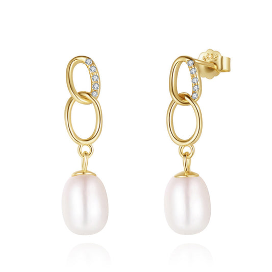 925 Sterling Silver Natural Pearl Earrings Fashion Jewelry Gift for Women Girl