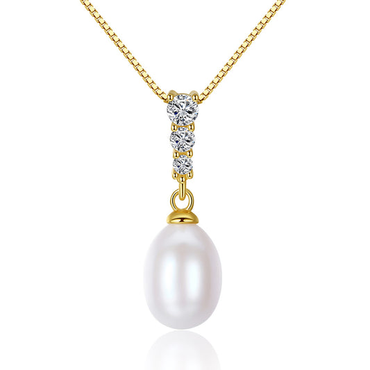 925 Sterling Silver Natural Pearl Drop Necklace Fashion Jewelry Gift for Women Girls