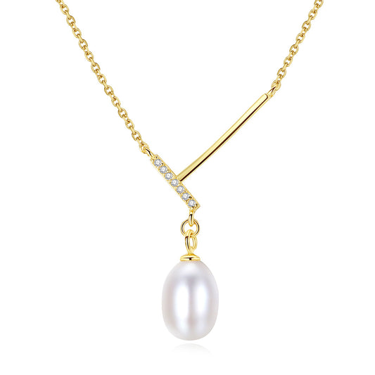 925 Sterling Silver Natural Pearl Drop Necklace Fashion Jewelry Gift for Women Girls