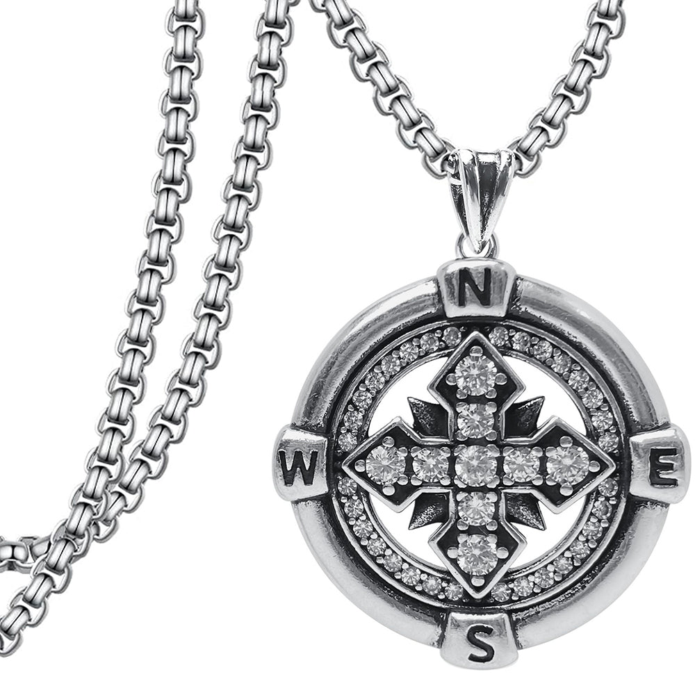 Punk Compass Pendant Necklace, Men Women's Fashion Jewelry, Perfect for Parties & Gifts, Elegant Accessory for Everyday Wear