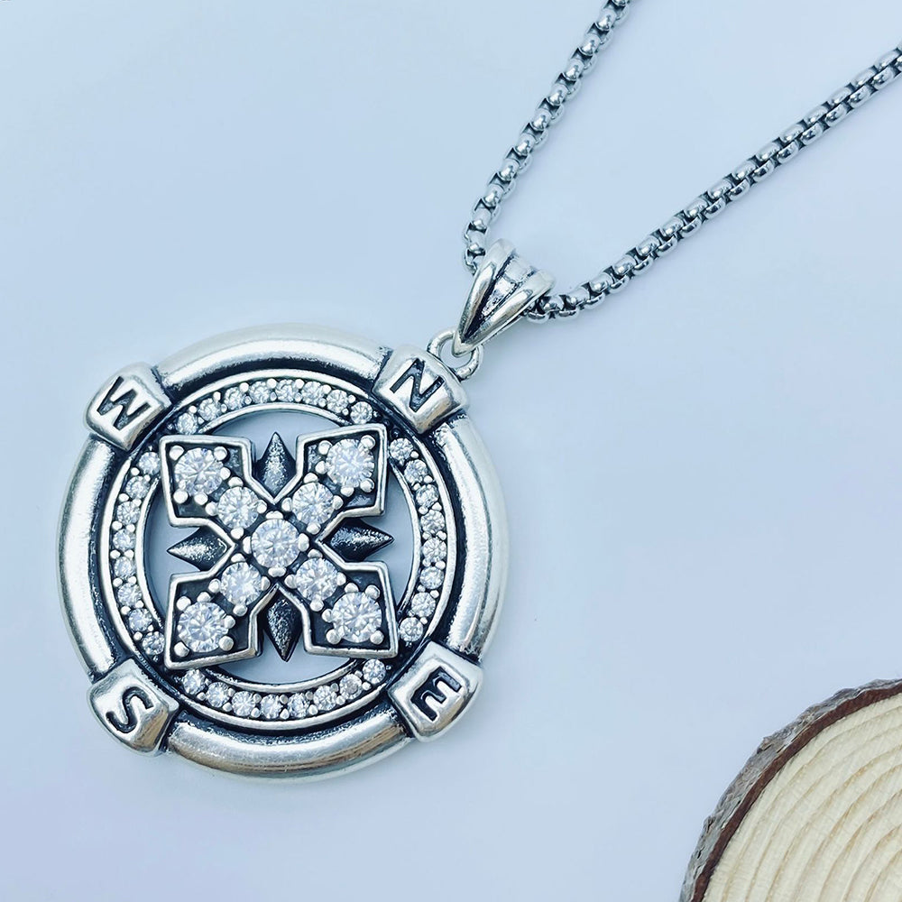 Punk Compass Pendant Necklace, Men Women's Fashion Jewelry, Perfect for Parties & Gifts, Elegant Accessory for Everyday Wear
