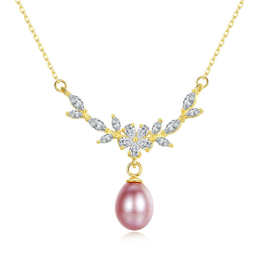 925 Sterling Silver Natural Pearl Drop Necklace Fashion Jewelry Gift for Women Girls