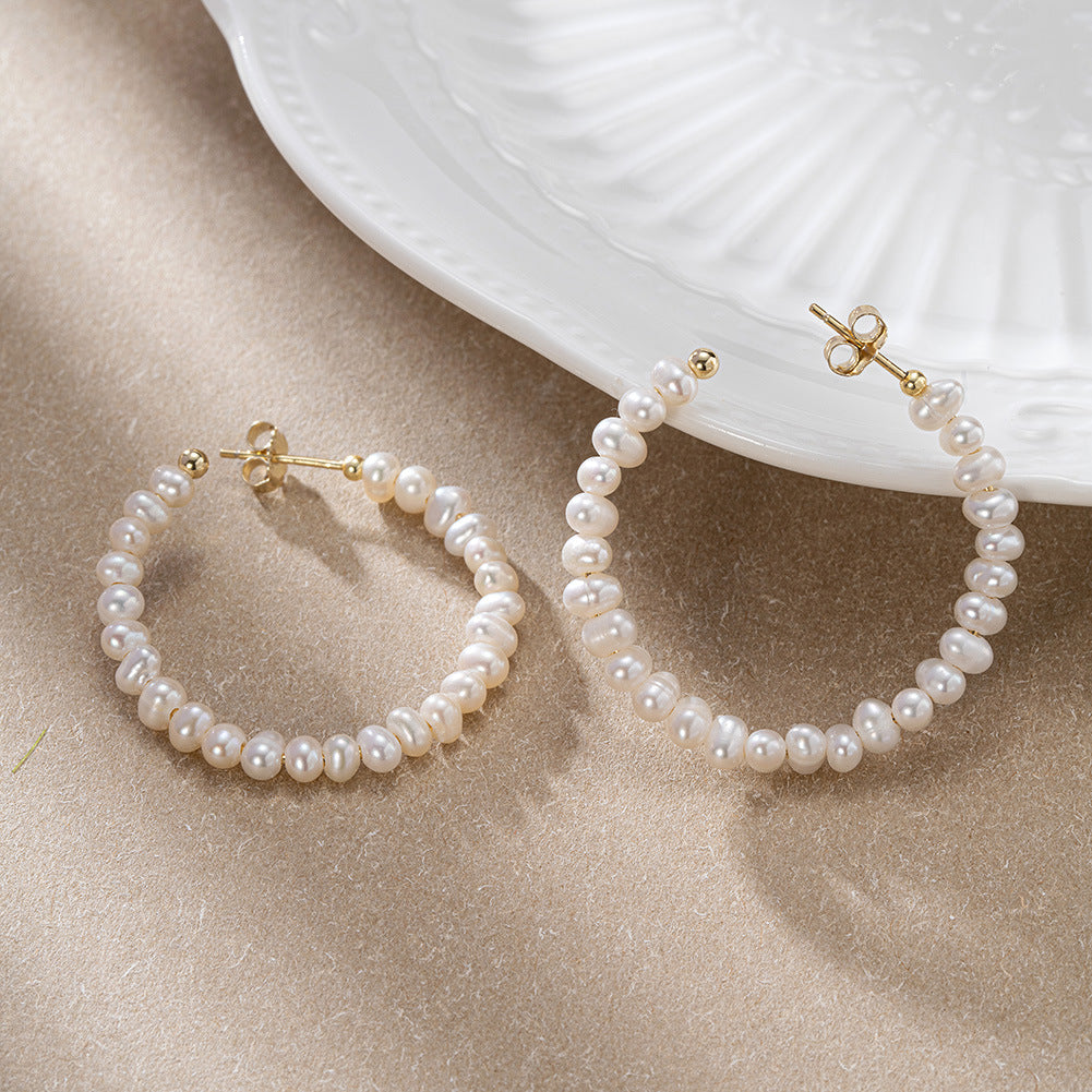 925 Sterling Silver Natural Pearl Earrings Fashion Jewelry Gift for Women Girl