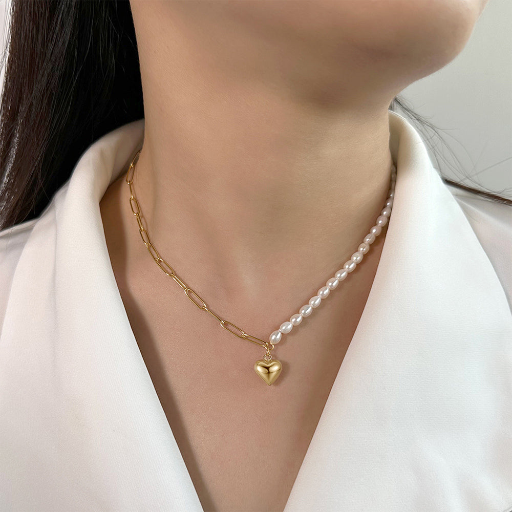 925 Sterling Silver Natural Pearl Necklace Fashion Jewelry Gift for Women Girls