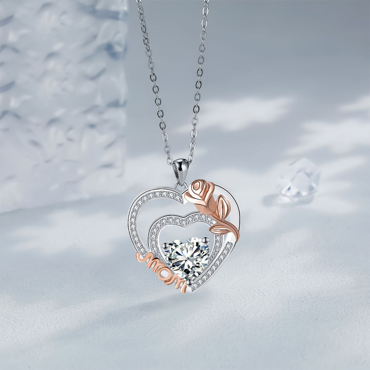 Copper With Silver/Rosegold Plated Heart Mom Pendant Necklace