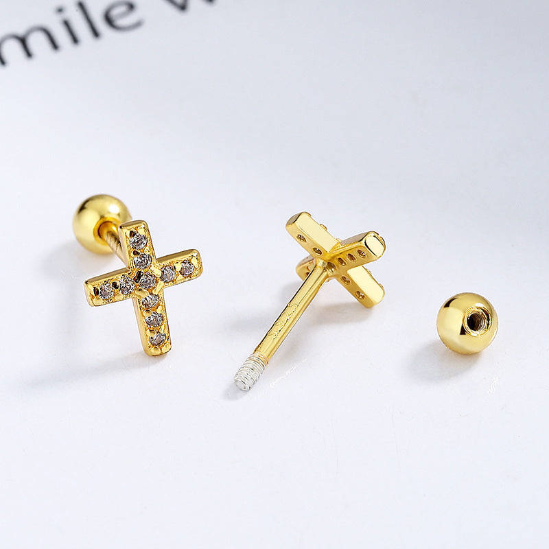 925 Sterling Silver Cross Screw Back Stud Earrings