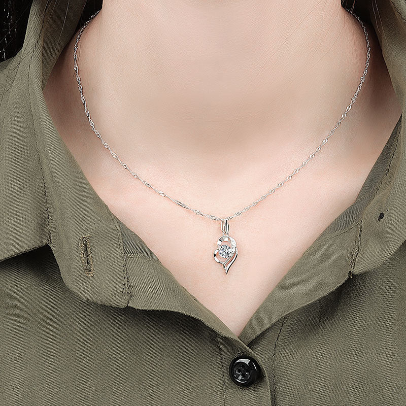925 Sterling Silver Fashion Zircon Heart Necklace