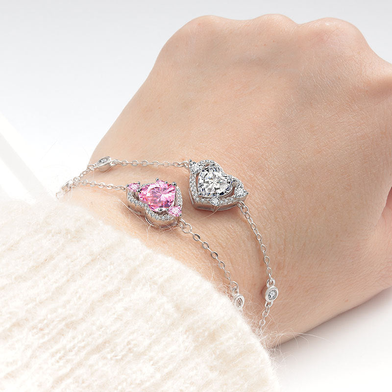 925 Sterling Silver Fashion Heart Zircon Bracelet
