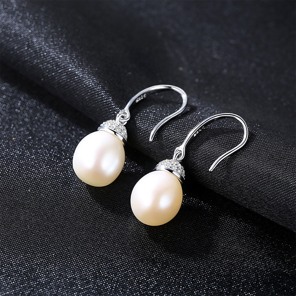 925 Sterling Silver Natural Pearl Long Drop Earrings Fashion Jewelry Gift for Women Girls