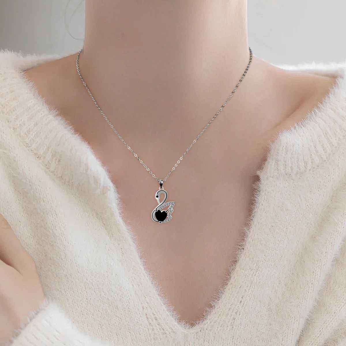 Copper With Silver Plated Swan Pendant Necklace
