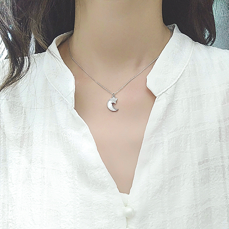 925 Sterling Silver Fashion Moon Star Necklace