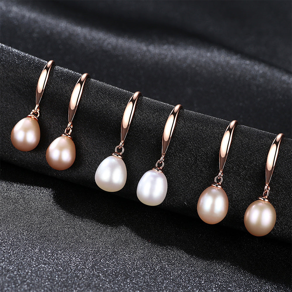 925 Sterling Silver Natural Pearl Drop Hook Earrings Fashion Jewelry Gift for Women Girls