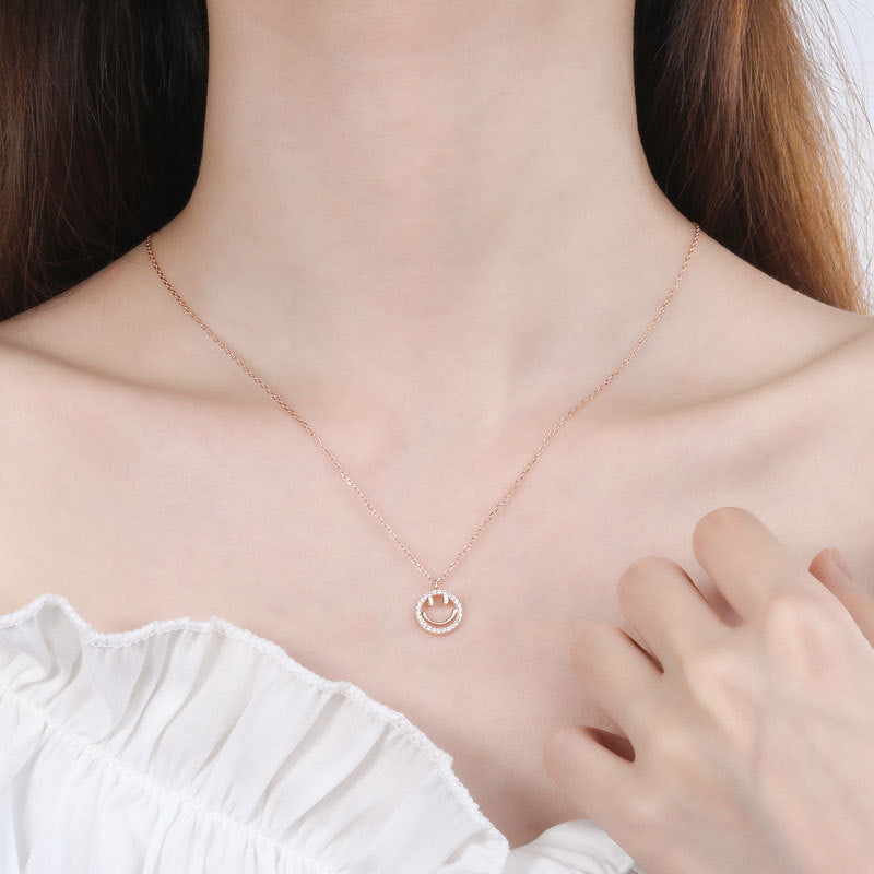 925 Sterling Silver Fashion Smile Face Pendant Necklace