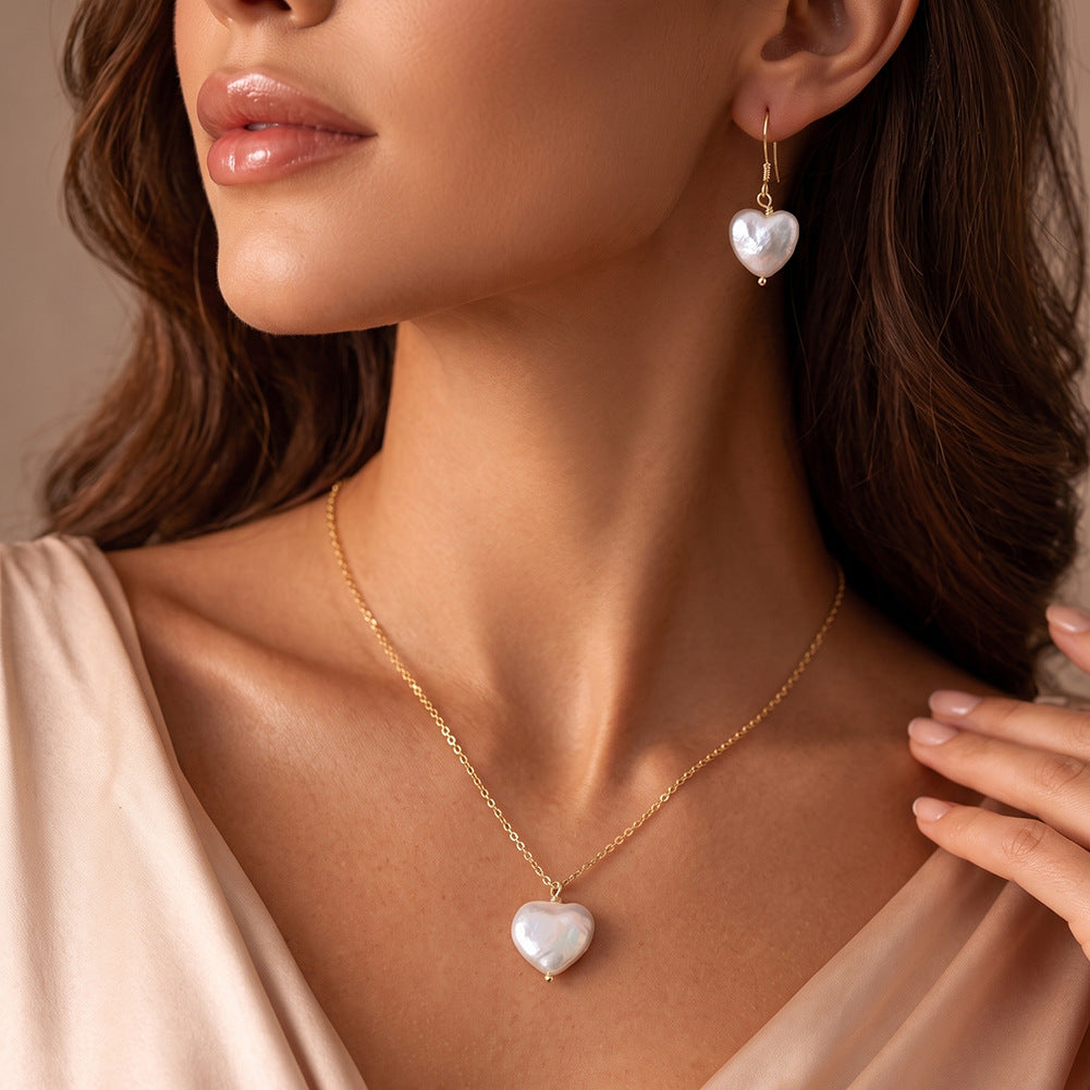 Single Large Iridescent Heart Baroque Freshwater Pearl Pendant Necklace, Lustrous Heart Pearl on Delicate S925 Silver Cable Chain