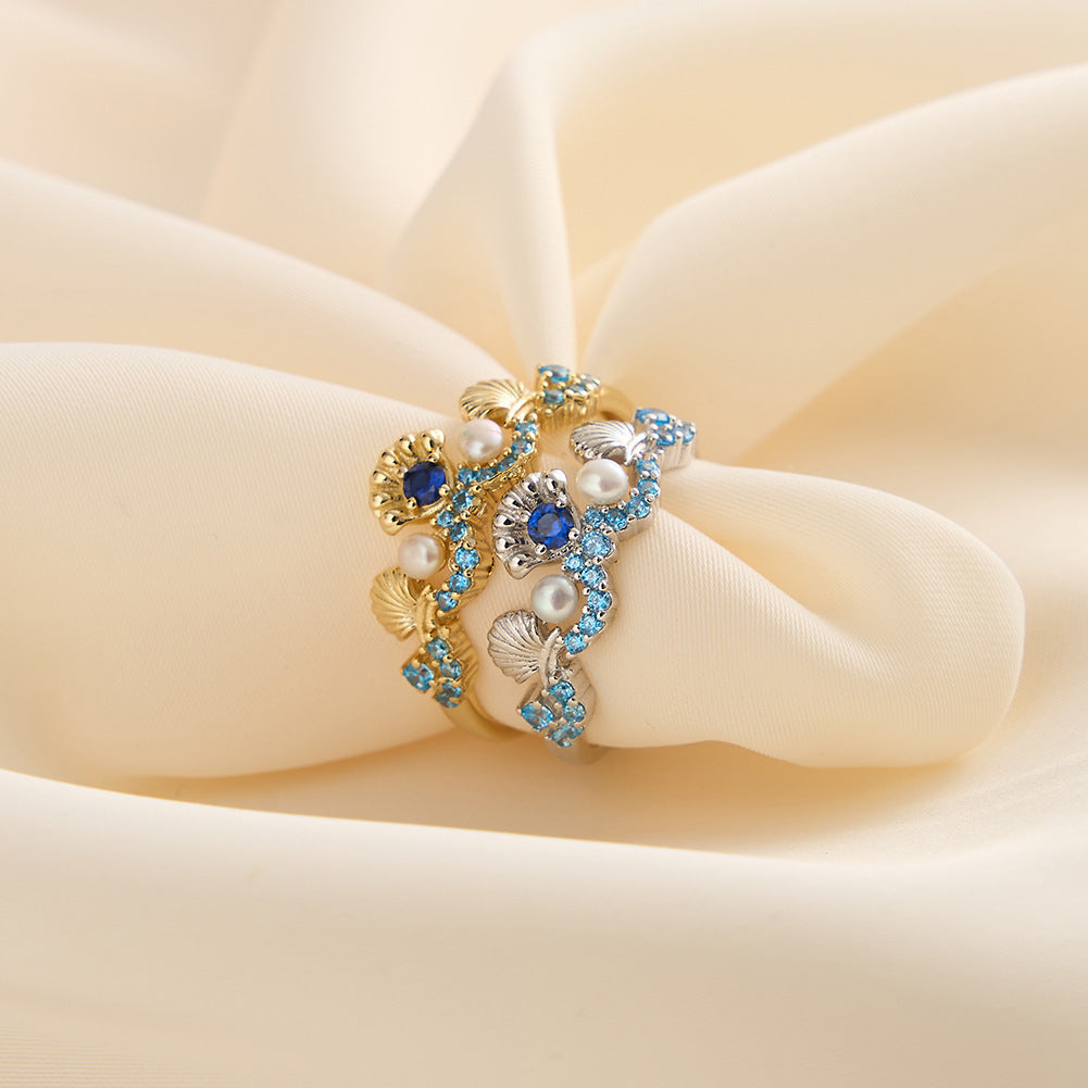 925 Sterling Silver Natural Pearl Ring Fashion Jewelry Gift for Women Girls