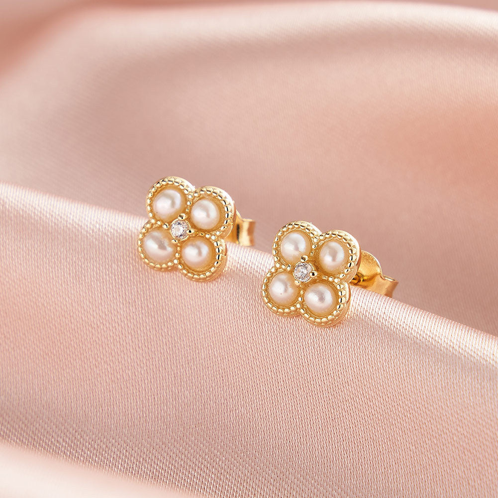 925 Sterling Silver Natural Pearl Earrings Fashion Jewelry Gift for Women Girl