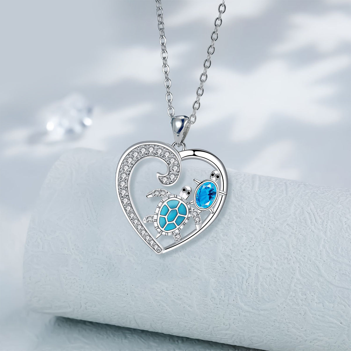 Copper With Silver Plated Heart Turtles Pendant Necklace