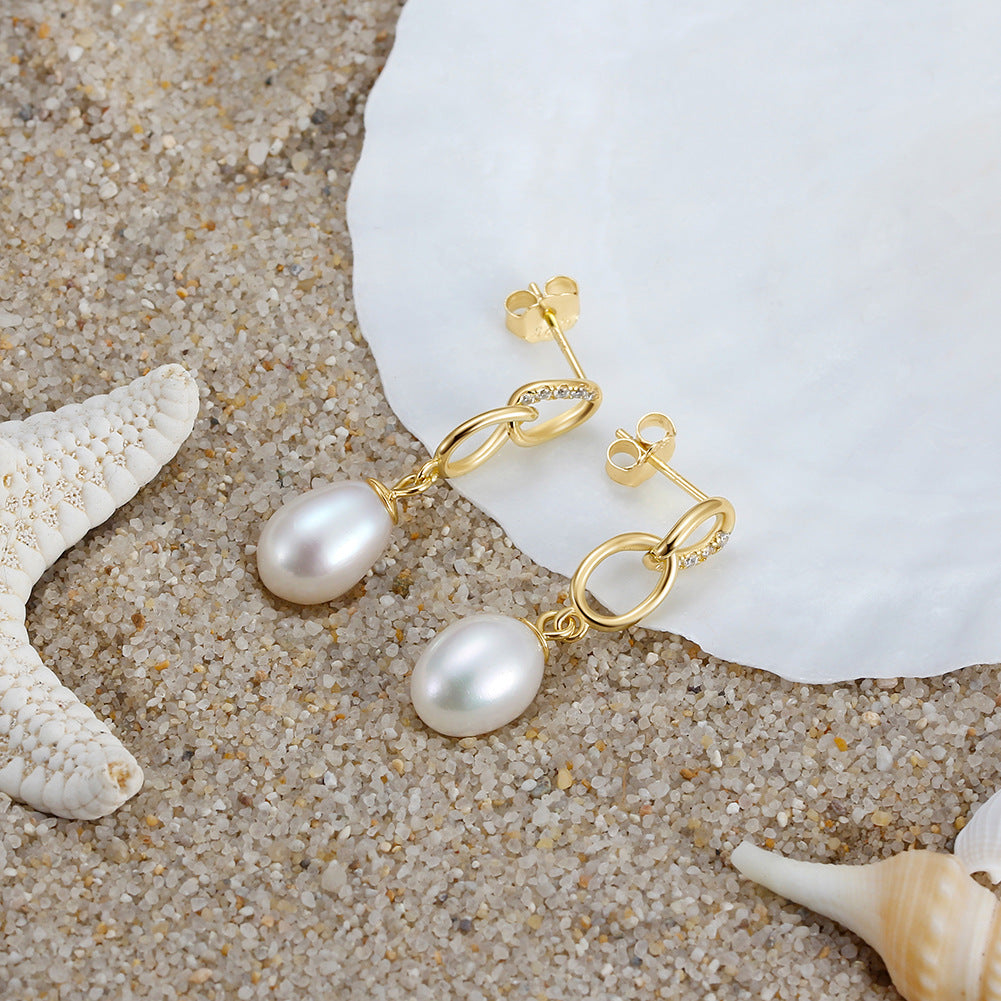 925 Sterling Silver Natural Pearl Earrings Fashion Jewelry Gift for Women Girl