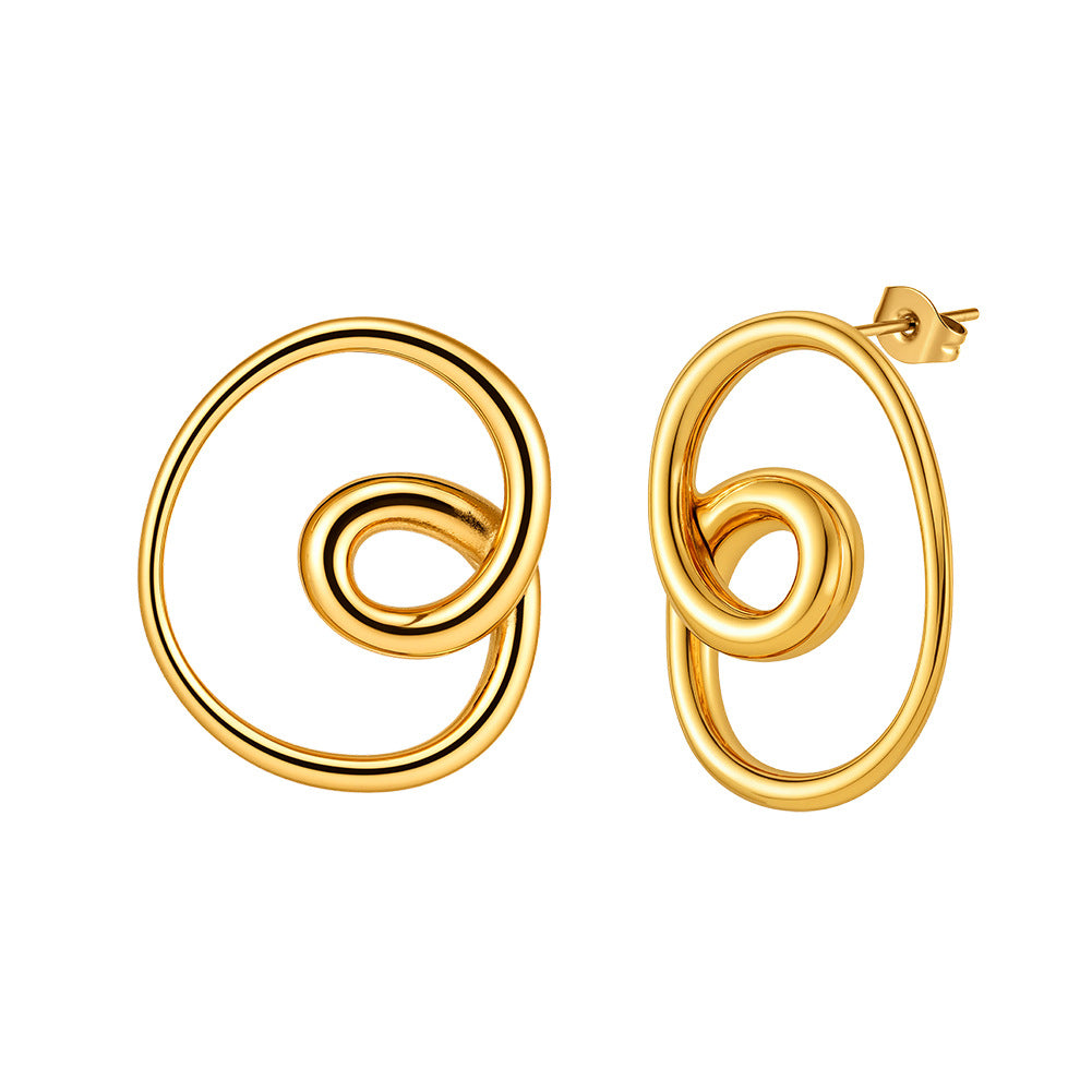 Gold Plated Stainless Steel Interlocked Double Oval Swirl Stud Earrings