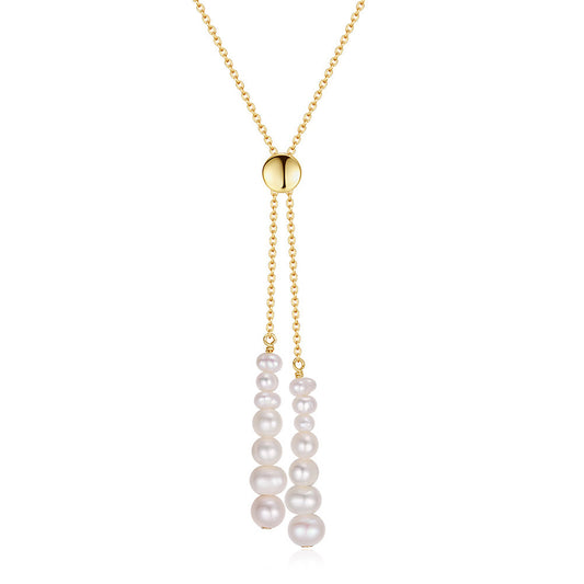 925 Sterling Silver Natural Pearl Necklace Fashion Jewelry Gift for Women Girls
