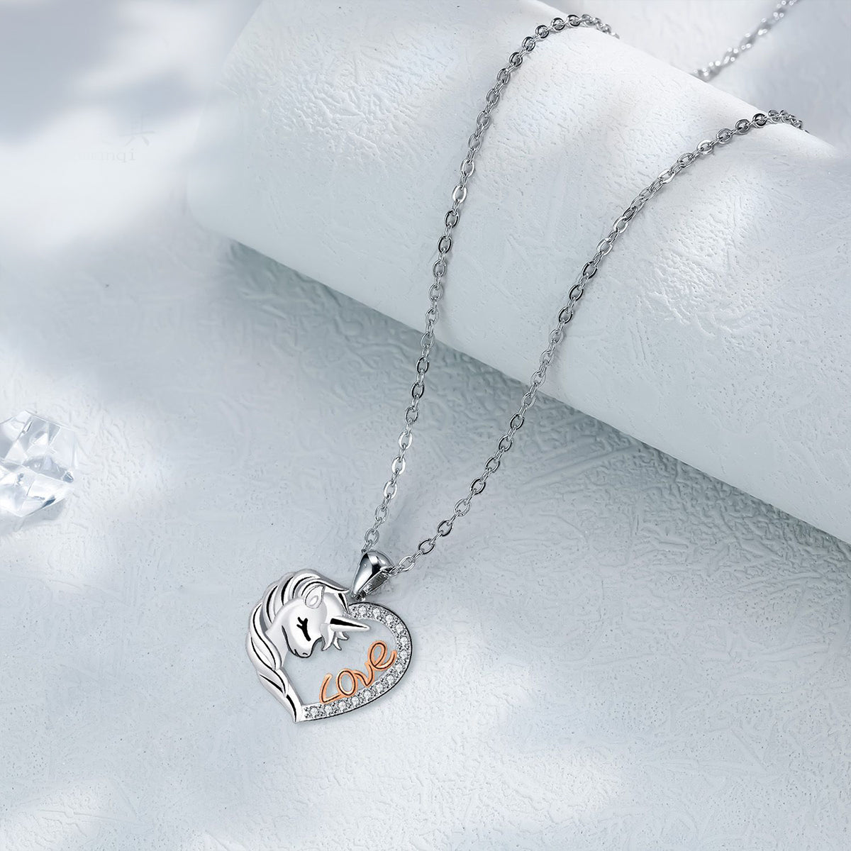 Copper With Silver/Rosegold Plated Heart Unicorn Pendant Necklace