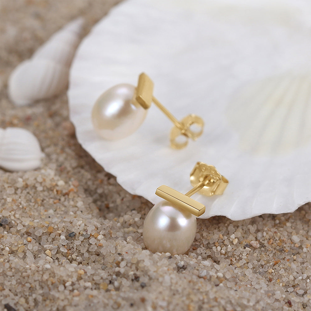 925 Sterling Silver Natural Pearl Earrings Fashion Jewelry Gift for Women Girl