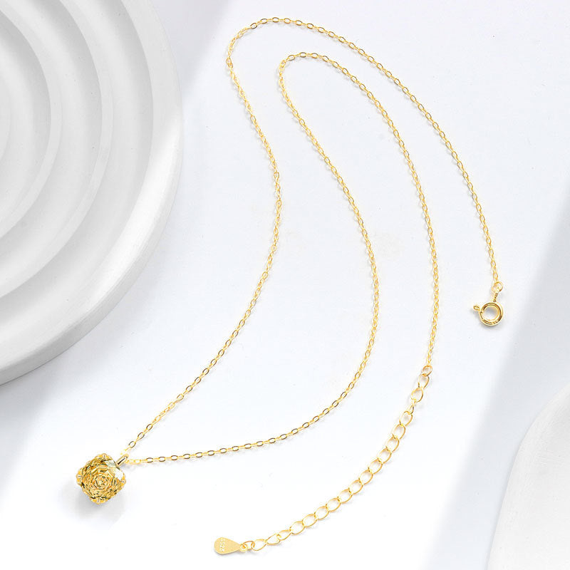 925 Sterling Silver Fashion 18K Gold Zircon Pendant Necklace