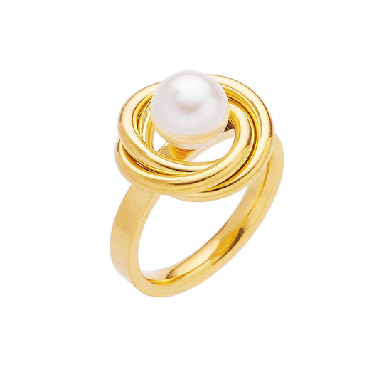 Stainless Steel Unique Pearl Fashion Ring