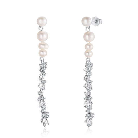 925 Sterling Silver Natural Pearl Earrings Fashion Jewelry Gift for Women Girl