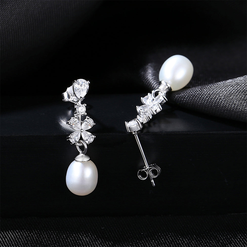 925 Sterling Silver Natural Pearl Drop Earrings Fashion Jewelry Gift for Women Girls
