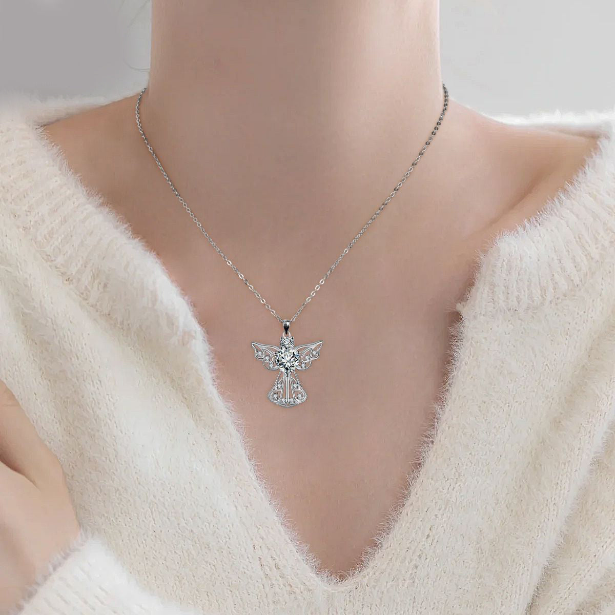 Copper With Silver Plated Angel Pendant Necklace for Women