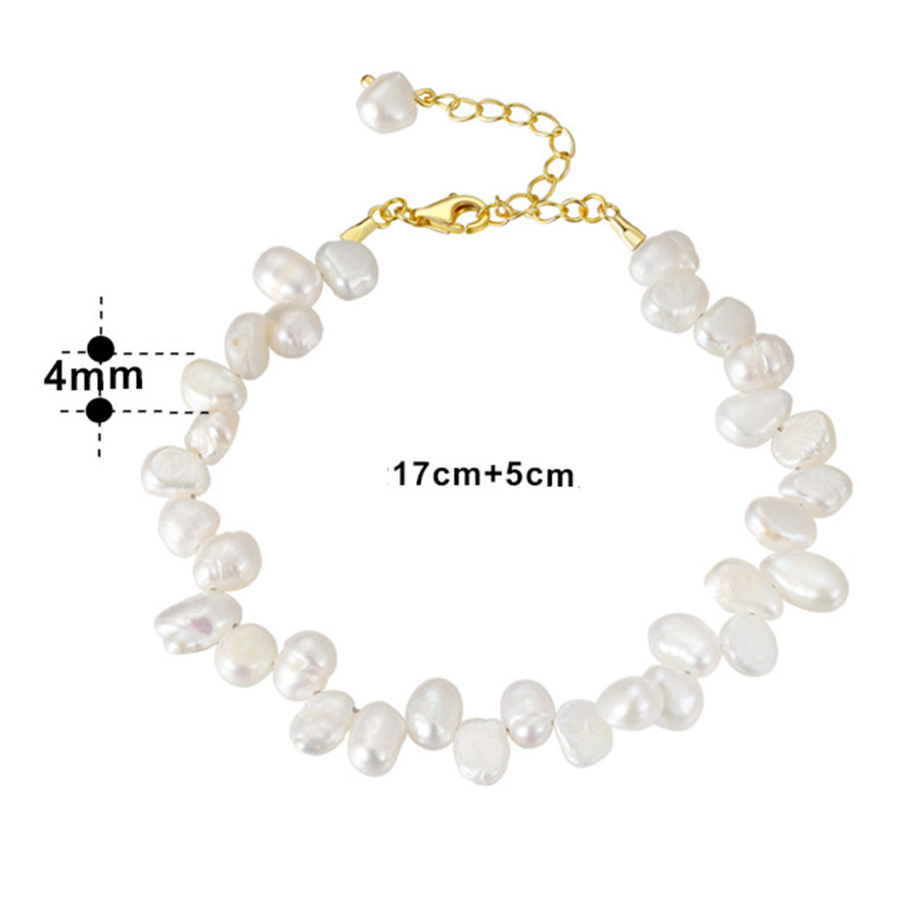 925 Sterling Silver Pearl Bracelet Fashion Jewelry Gift for Women Girls