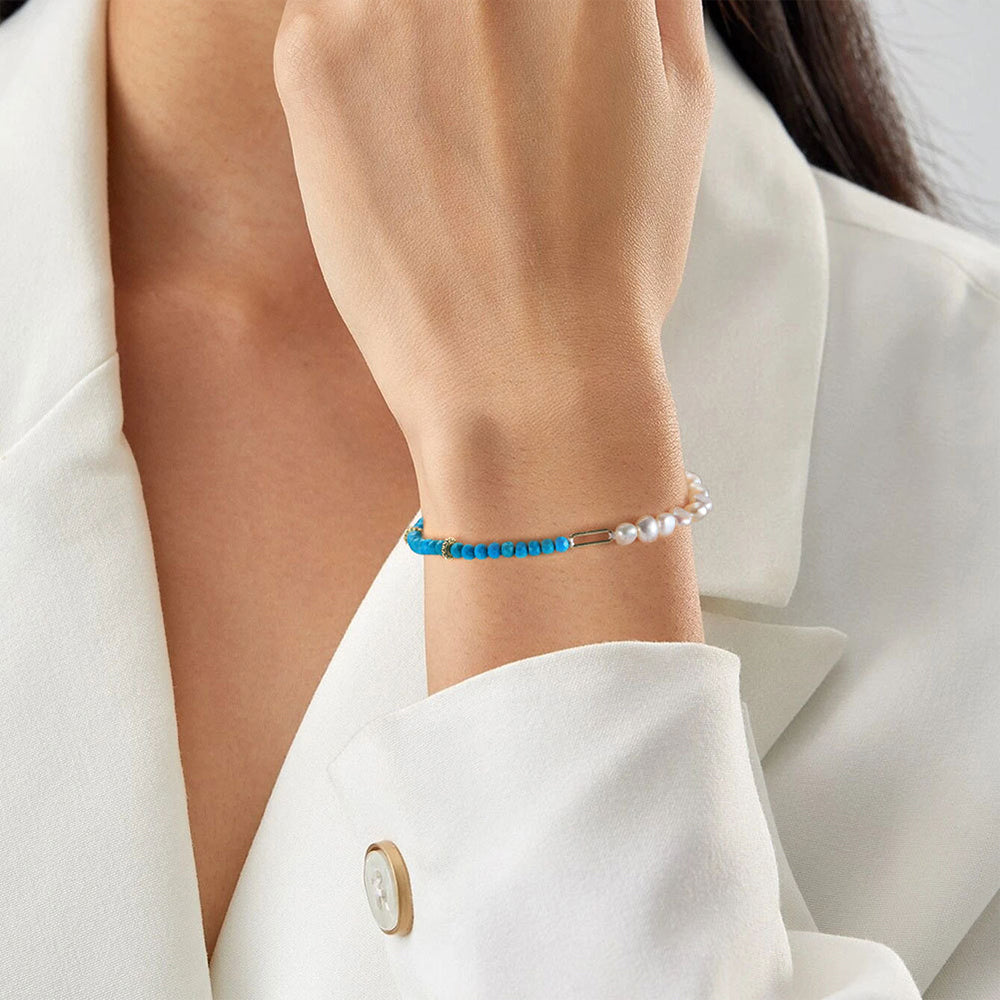 925 Sterling Silver Pearl Bracelet Fashion Jewelry Gift for Women Girls