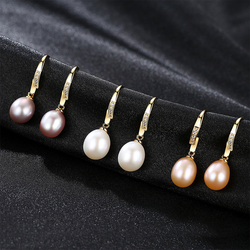 925 Sterling Silver Natural Pearl Drop Earrings Fashion Jewelry Gift for Women Girls