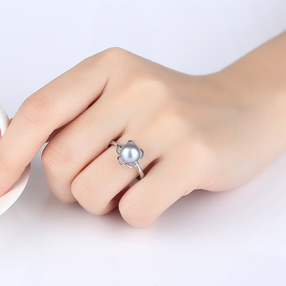 925 Sterling Silver Natural Pearl Ring Fashion Jewelry Gift for Women Girls