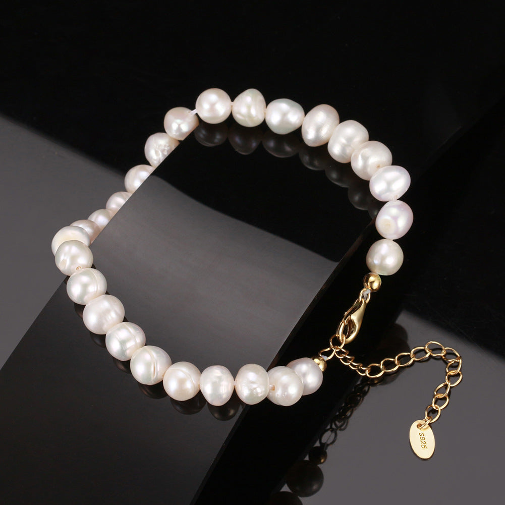 S925 Gold Plated Two-Style Bracelet, Natural Rice Freshwater Pearls & Rainbow Multicolor CZ Tennis Chain, Adjustable Extension Chain
