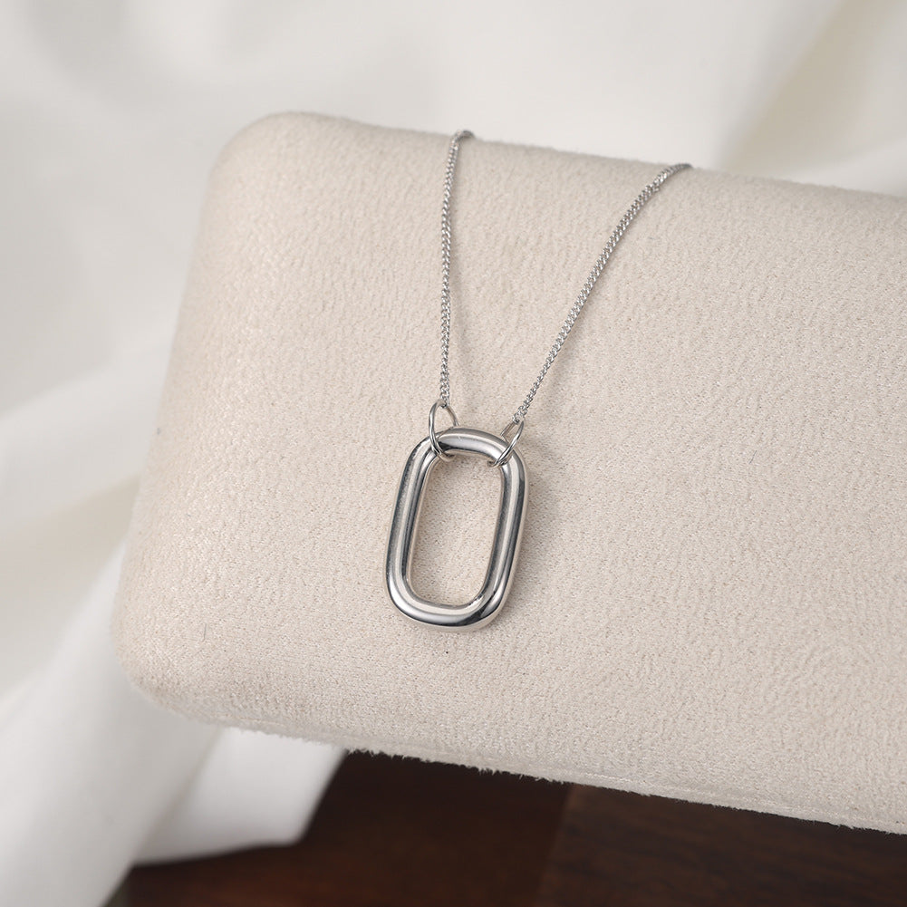 Gold Stainless Steel Rectangular Open Link Pendant Necklace, Large Hollow Paperclip Charm Cable Chain