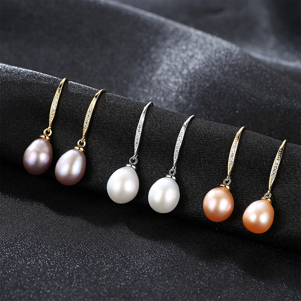 925 Sterling Silver Natural Pearl Drop Earrings Fashion Jewelry Gift for Women Girls