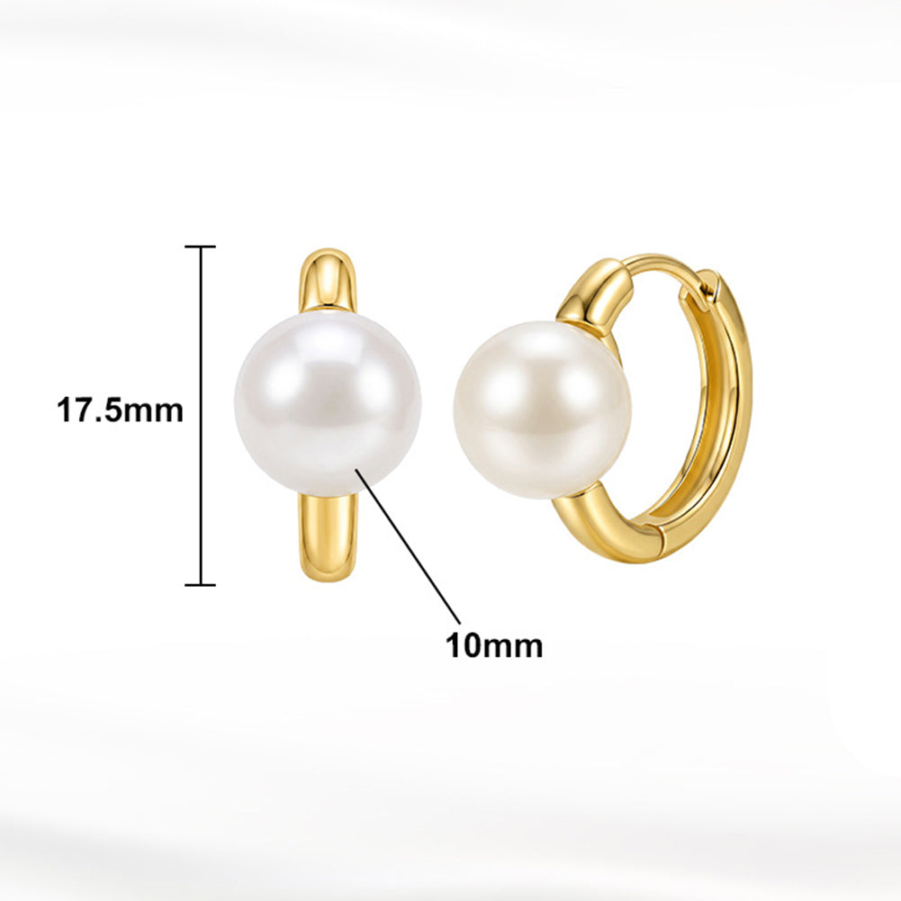 S925 Sterling Silver Single Pearl Huggie Hoop Earrings, Plump Round Pearl with Even Natural Lustre
