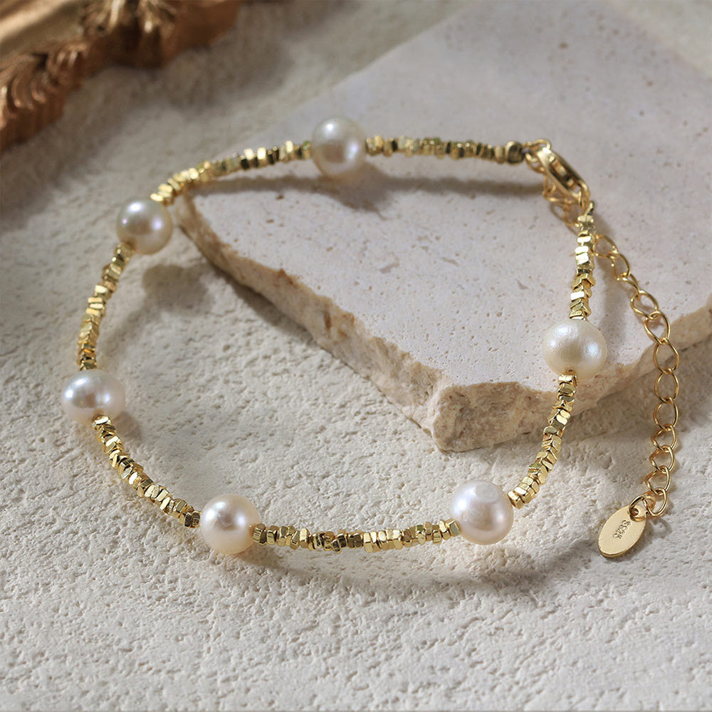 925 Sterling Silver Pearl Bracelet Fashion Jewelry Gift for Women Girls