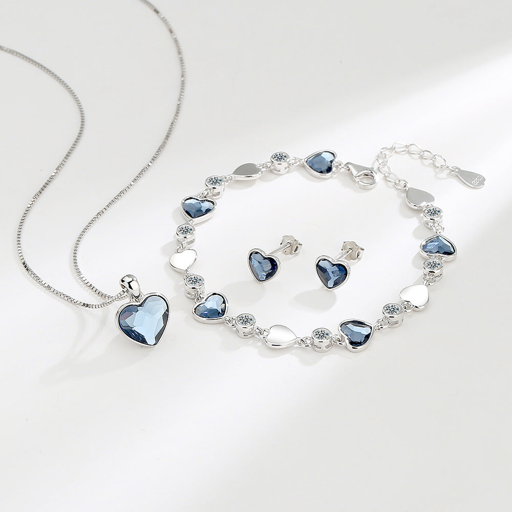 925 Sterling Silver Fashion Crystal Heart Necklace