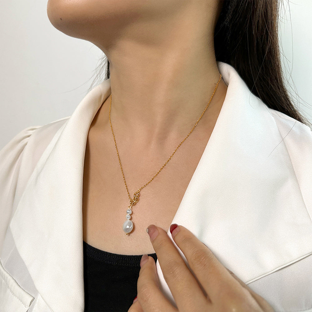 925 Sterling Silver Natural Pearl Necklace Fashion Jewelry Gift for Women Girls