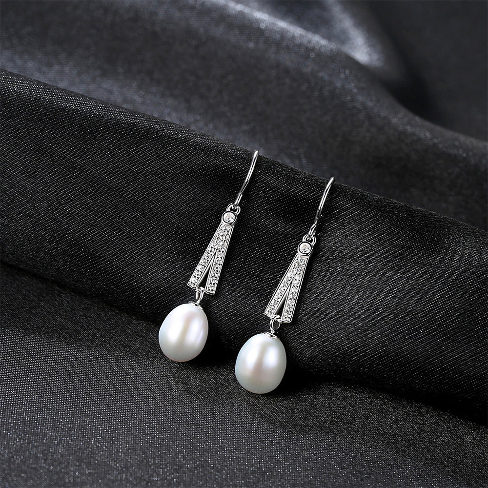 925 Sterling Silver Natural Pearl Drop Earrings Fashion Jewelry Gift for Women Girls