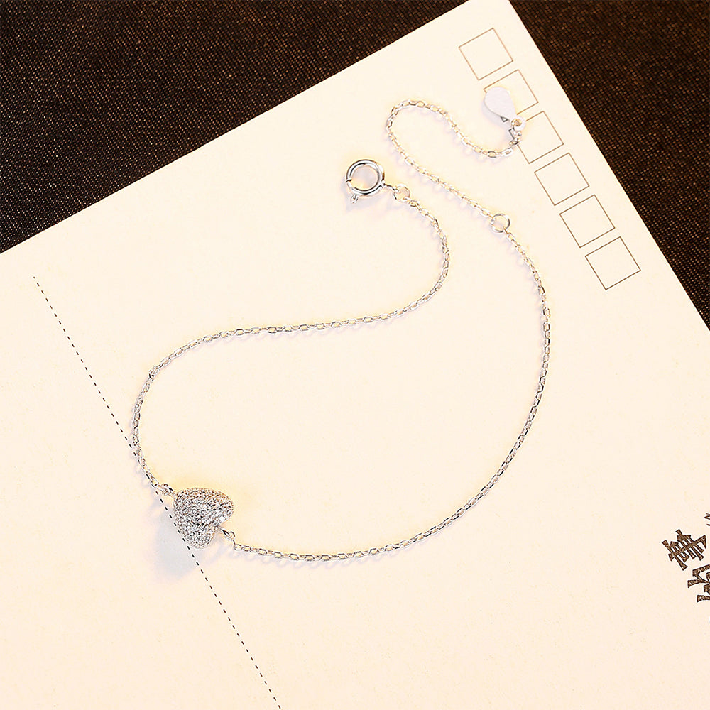925 Sterling Silver Heart Bracelet Fashion Jewelry Gift for Women Girls