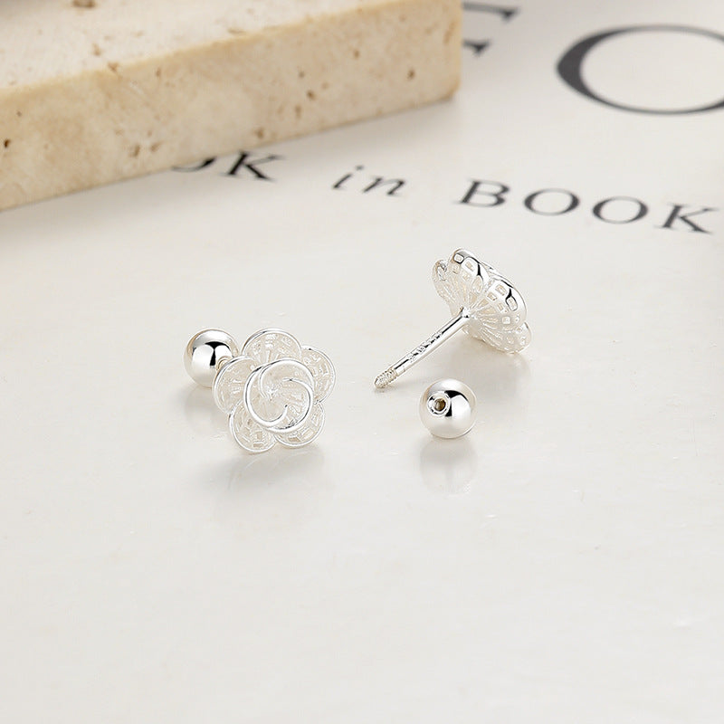 925 Sterling Silver Flower Screwed Earrings