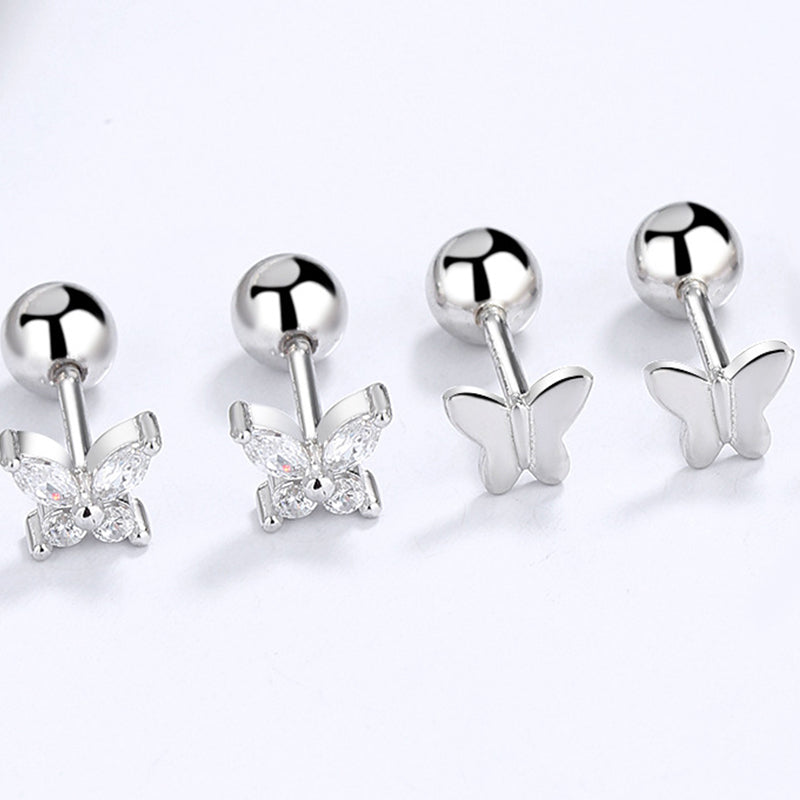 925 Sterling Silver Butterfly Screwed Earrings