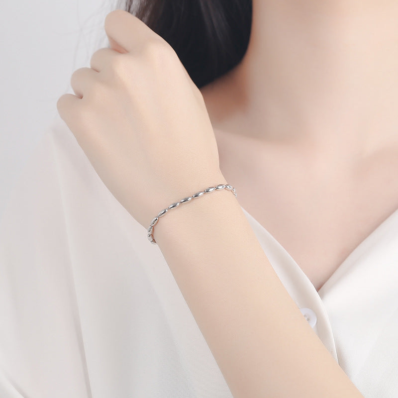 925 Sterling Silver Fashion 18K Gold Plated Bean Chain Bracelet