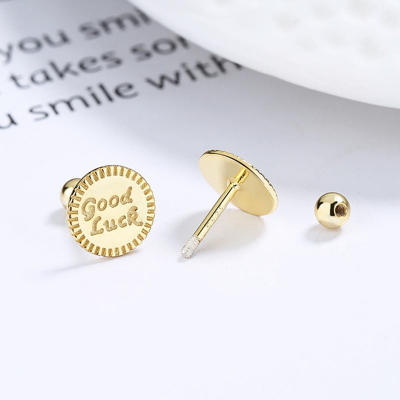 925 Sterling Silver Good Luck Screwed Earrings